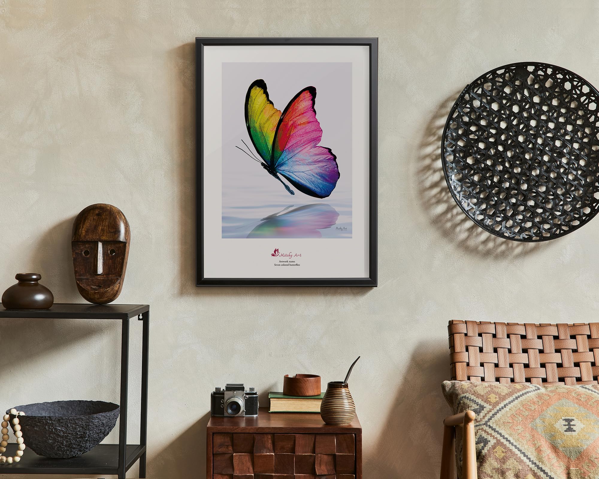 Amazon.co.jp: 絵画「七色の蝶」インテリア 壁掛け アートパネル A3 額