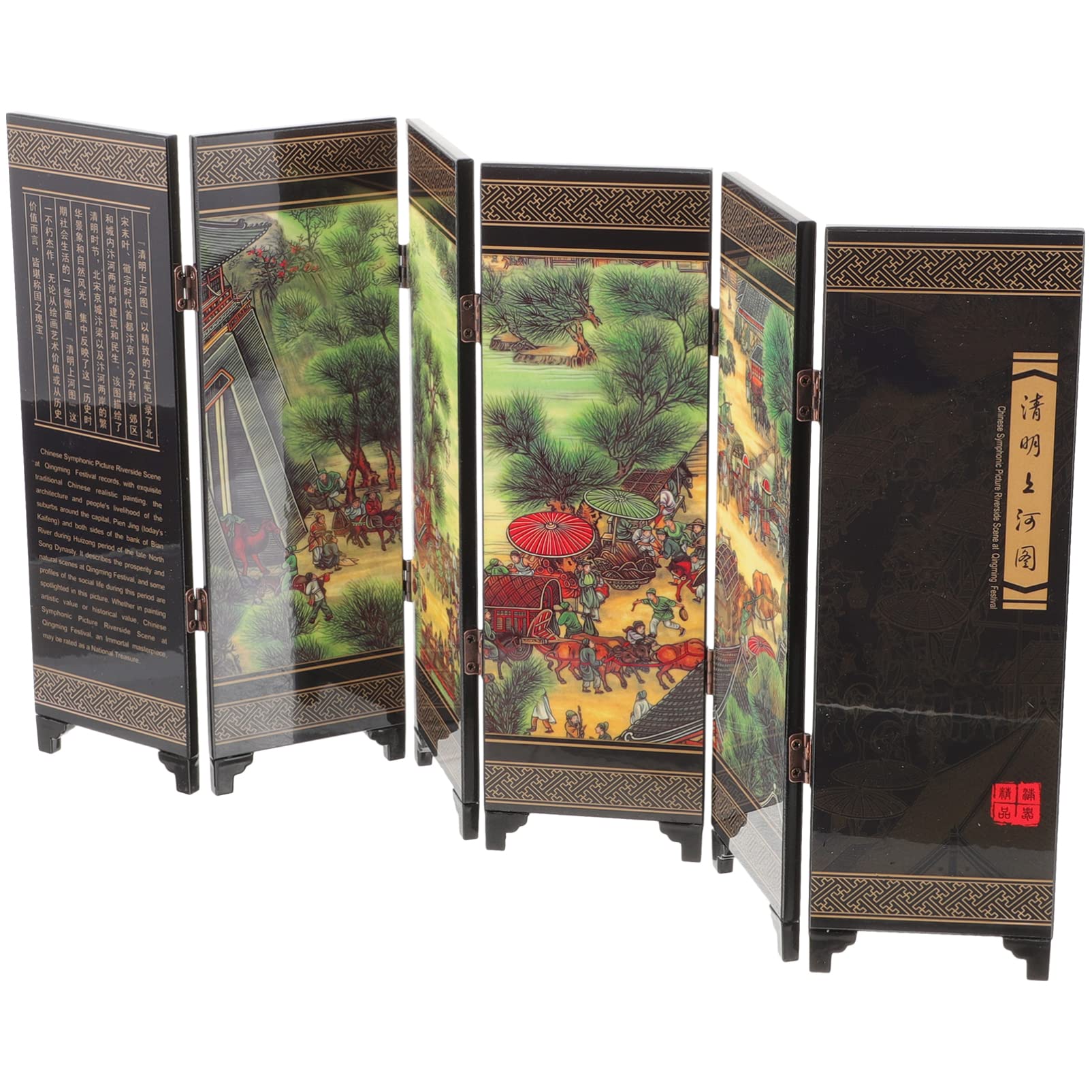 ☆中国美術工芸品 天然石 ミニ屏風 両面飾り 風景画 花画 ☆中国