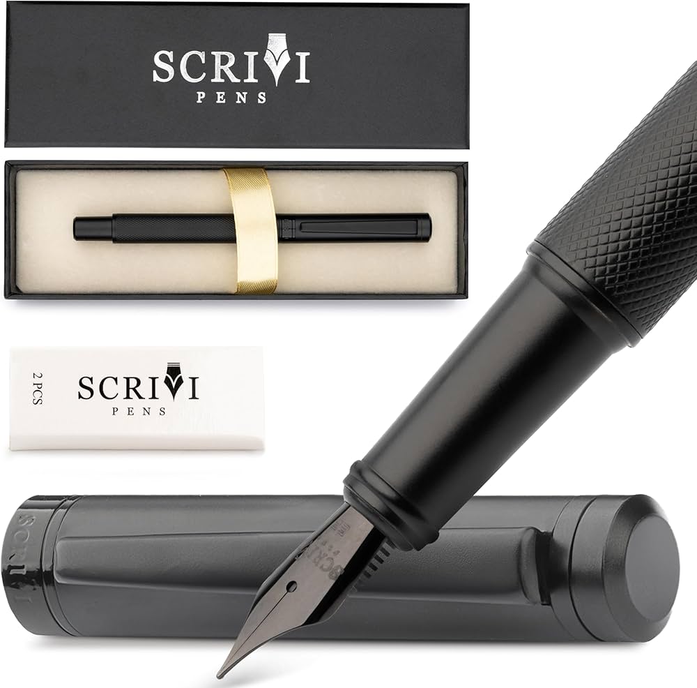 Amazon | SCRIVI PENS - ブラック万年筆 | 極細ペン先 | 万年筆セット
