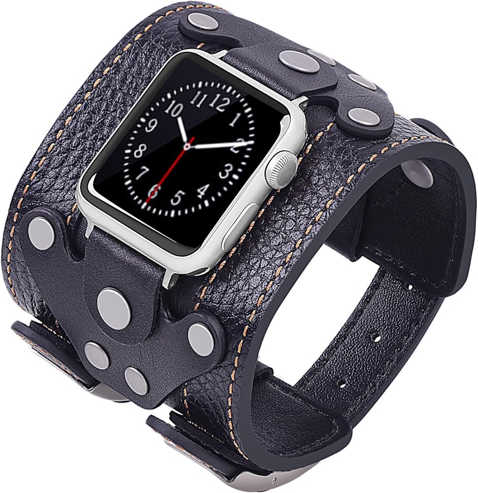 Amazon.com: VIKOROS Wide Leather Cuff Compatible with Apple Watch