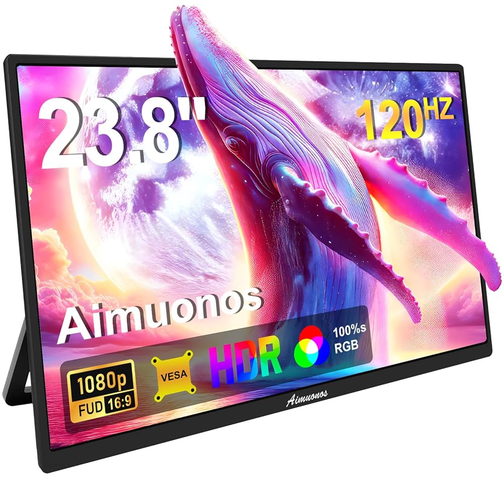 モバイルモニター 23.8インチ 1080P 自立型スタンド 2025 回転可能