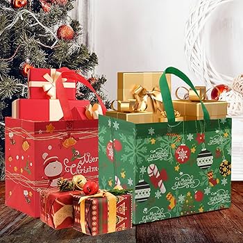 Amazon | 12個 クリスマスギフトバッグ Lサイズ ハンドル付き