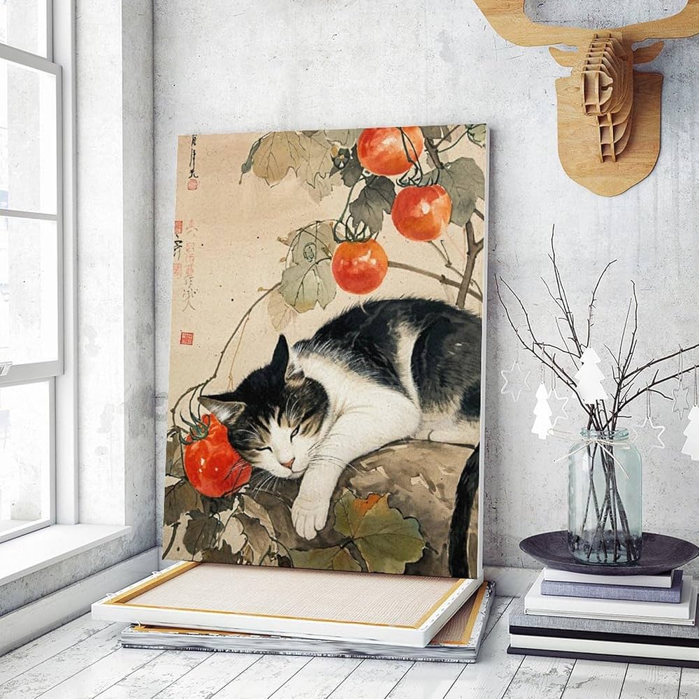 油絵 キッチン眠る猫 【送料無料】 油絵 キッチン眠る猫 【送料無料