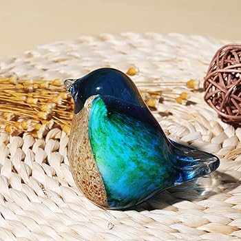 ガラス製ストライプ模様の鳥型オブジェ ガラス製ストライプ模様の鳥型