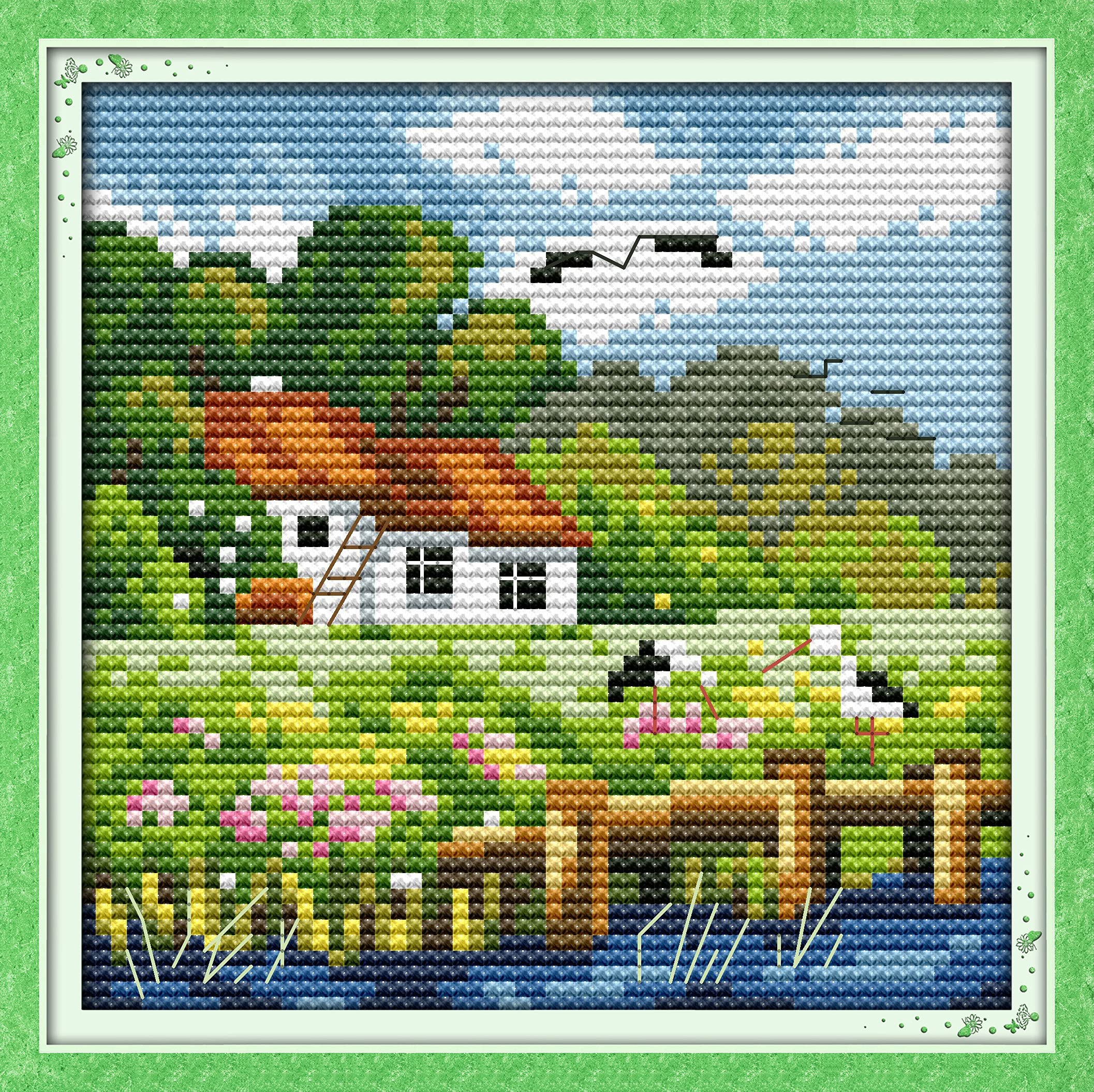 毛糸の刺繍額絵/四季の風景 記憶の風景 刺繍額 | iichi 日々