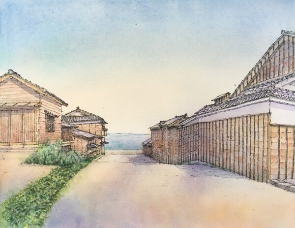 ボートと港の風景画 油彩 真作】絵画 油彩10号 伊東港 停泊する船の