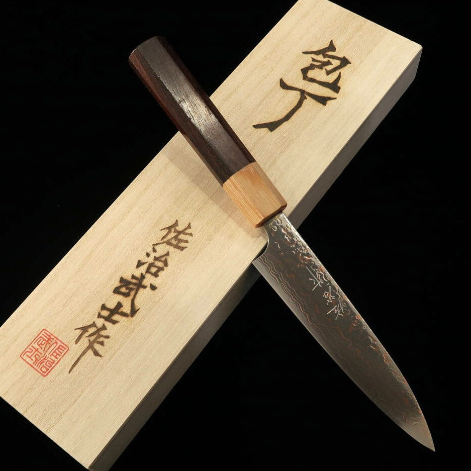 佐治武士SAJITAKESHI ペティ VG10 有色ダマスカス 紫檀八角柄（130mm