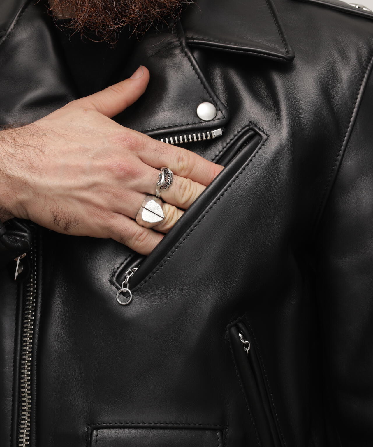 Schott スタッズ付きレザーシングルライダースジャケット K-321 メンズ