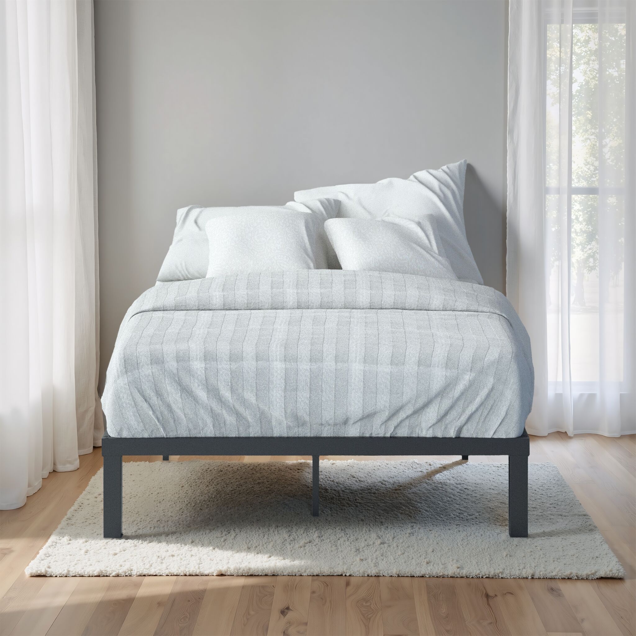 Zinus Black Queen Metal Bed Frame SPI-VXFJ-14Q at Lowes.com