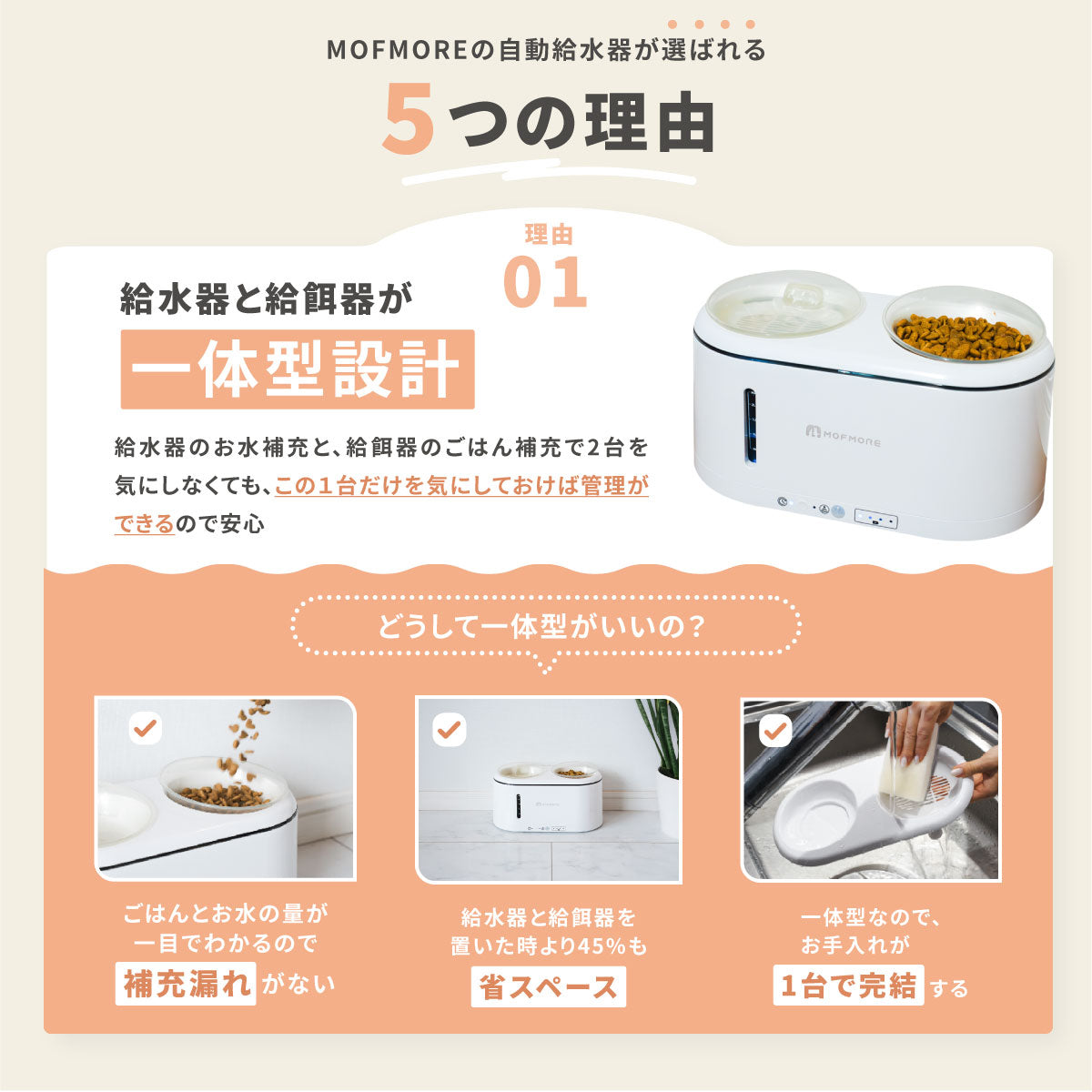 MOFMORE 2in1ウォーターディスペンサー - ゴハンもあげられる自動給水器 -