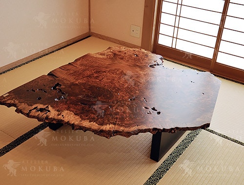 花梨またはブビンガ無垢 一枚板 座卓 花梨またはブビンガ無垢 一枚板