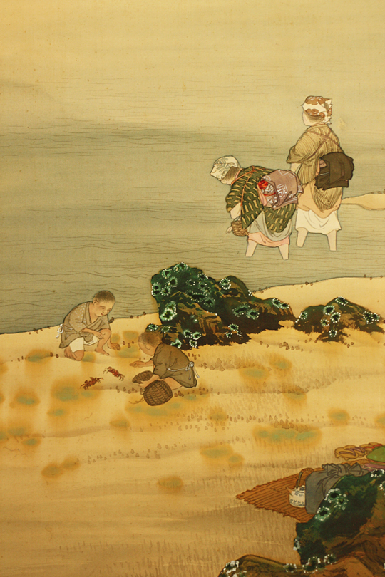 諸星成章（川端玉章 師事）【双鶴】絹本 掛軸（明治 千葉県） 諸星成章