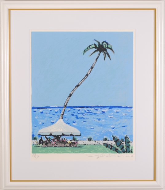 平野琳人『帆船のいる港』油彩 原画 M30 大作傑作 平野オリジナル額装