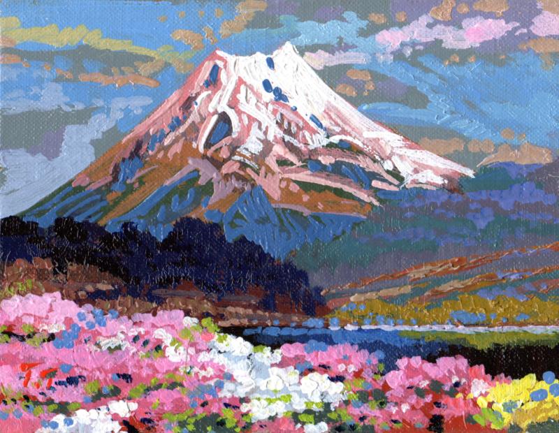 竹内敏彦 絵画 油絵 肉筆油絵 風景画 桜並木 F6 竹内敏彦 絵画 油絵