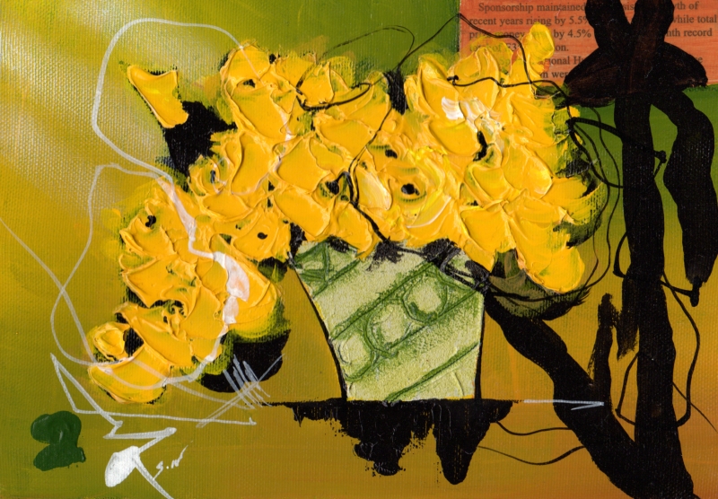 油絵の絵画で西原正一が描いた花の絵の油絵「黄色い薔薇・4」をご購入