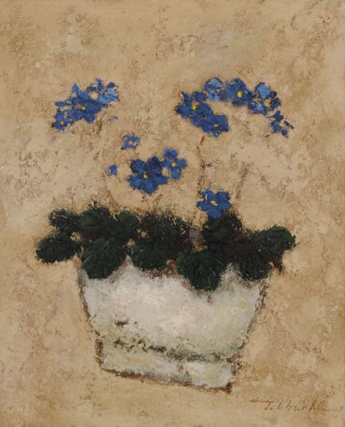 油絵の絵画で小口卓也が描いた花の絵の油絵「セントポーリア」をご購入