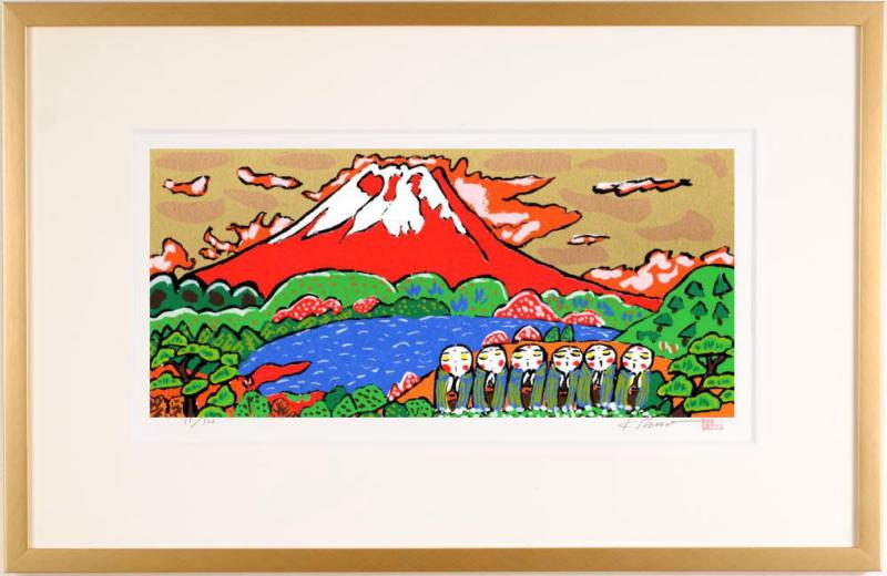 赤富士の絵をシルクスクリーンの版画で制作した志摩欣哉の赤富士の絵