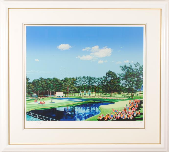 シルクスクリーンの版画でヒロ・ヤマガタが制作したゴルフのマスターズ