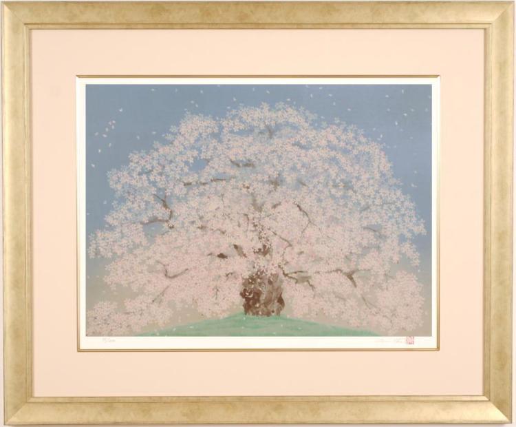 中島千波「常照皇寺の九重桜」リトグラフ(石版画)