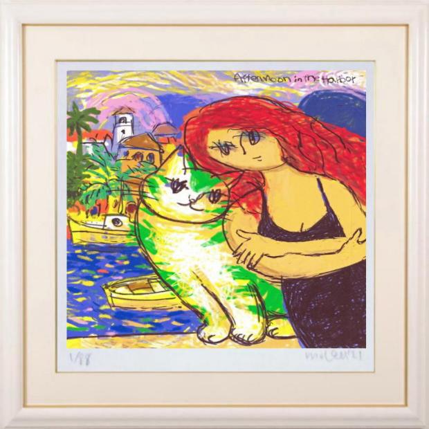 真作】Michael Leu マイケル・ルー リトグラフ 直筆サイン 猫 真作