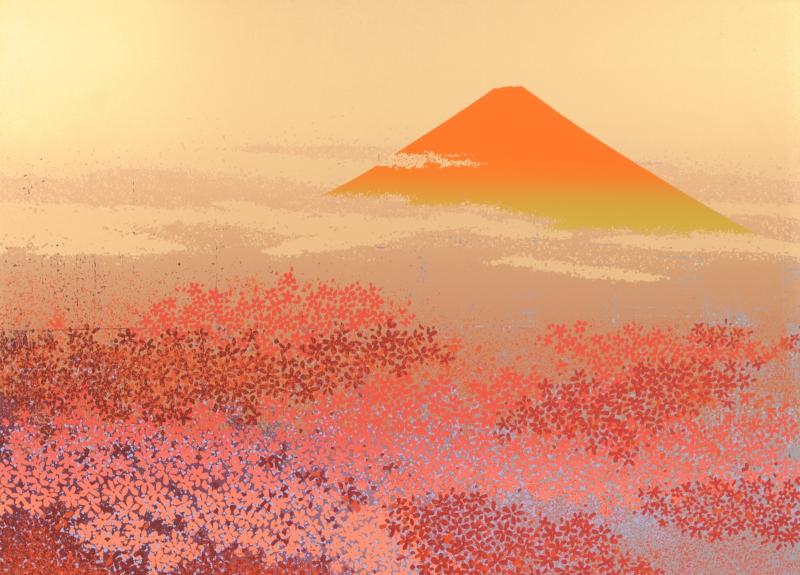 富士山の絵画をシルクスクリーンの版画で制作した池上壮豊の富士山の和