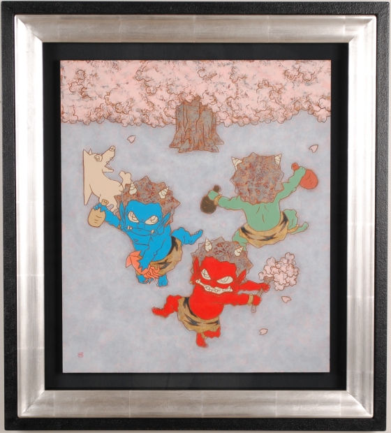 瀧下和之がアクリル画の絵画で描いた桃太郎シリーズの鬼の絵「鬼ヶ島で