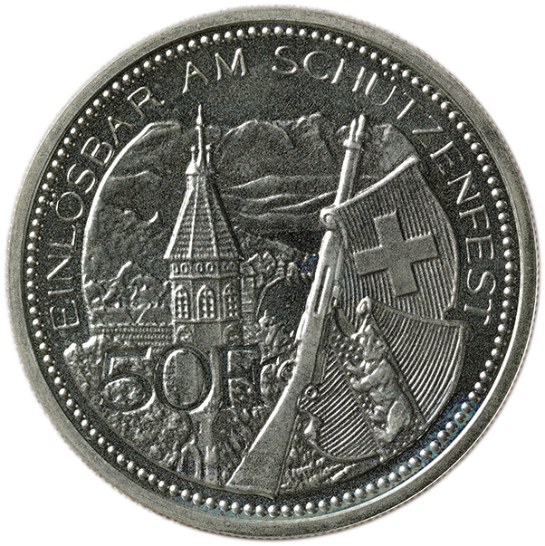 スイス ニトヴァルデン 5フラン銀貨 1861年 PCGS MS63 射撃祭