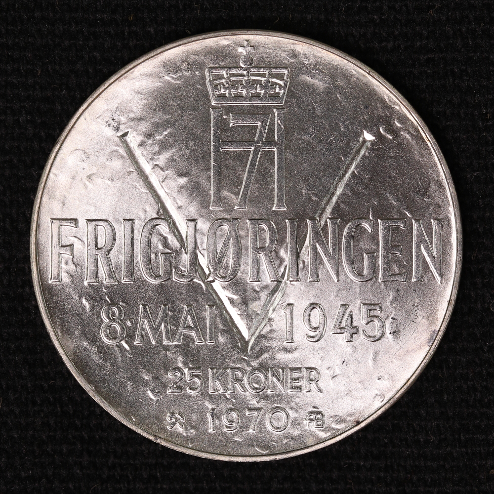 ノルウェー 25クローネ銀貨 終戦25周年記念（1970年） 未使用