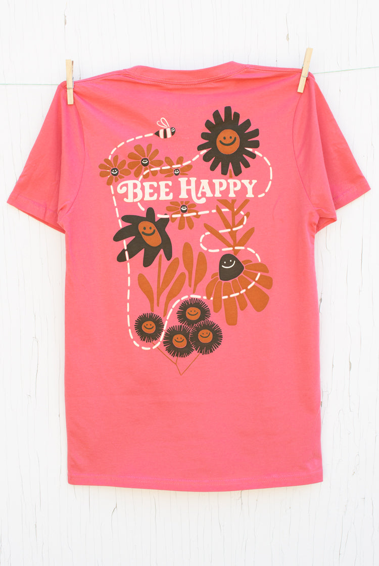 Bee Happy - Coral Men's T-shirt – Mumble Tease