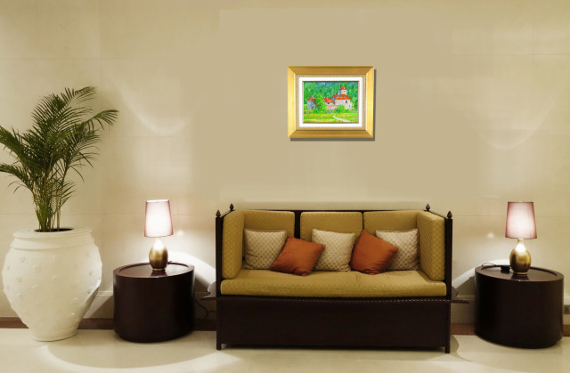 肉質油絵横F10号ノートルダム梅沢民雄額装仕上げ品