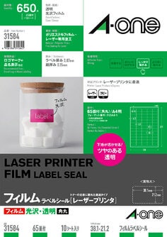 エーワン™ ラベルシール 31584, 透明, レーザープリンタ, 光沢フィルム