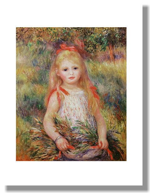 ルノアールわら束を持つ少女 木製フレーム付き 約58×49cm ルノワール