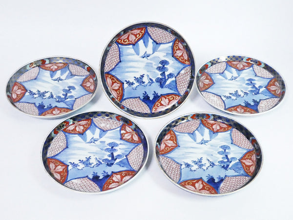 小皿 5枚 色絵付 角福 山水 訳アリ ニュウ アマテ 3枚 古伊万里 小皿 5