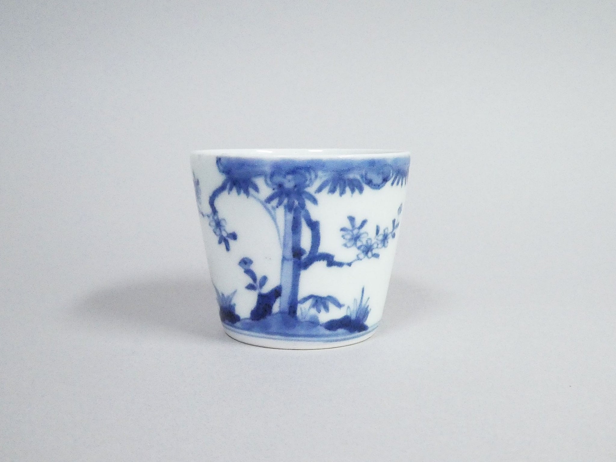 c174 古伊万里 中猪口 5客 染付 矢羽根図 蕎麦猪口 そば猪口