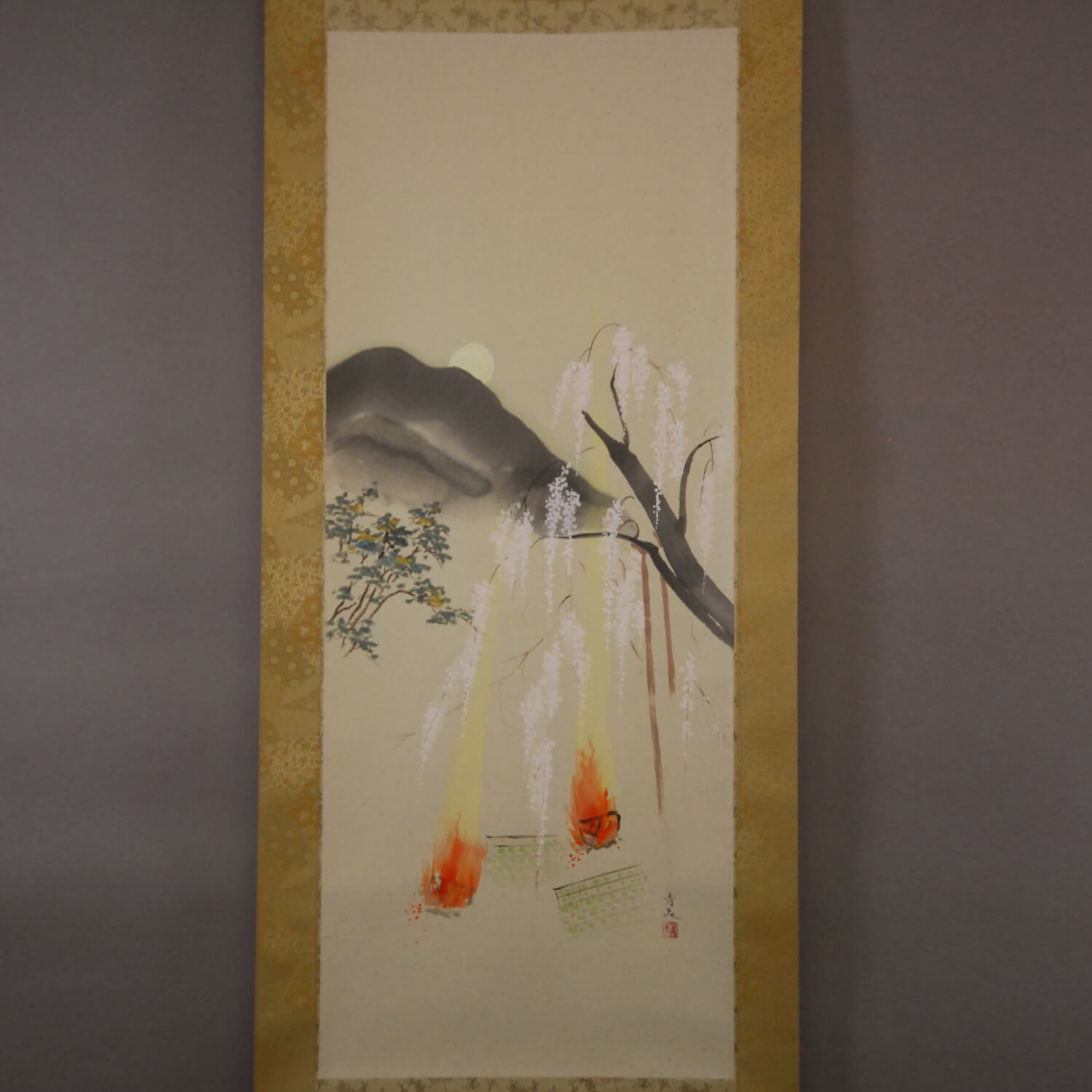 美品 掛け軸 辰本青花作 藤図 共箱 おもてなし 辰本青花 / 夜桜