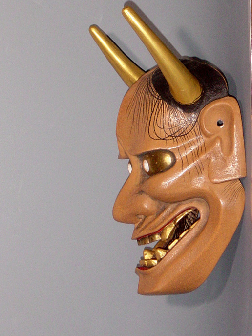 能面 般若面 木製 木彫り 鬼の面 角付き 壁掛け 日本伝統 骨董 般若