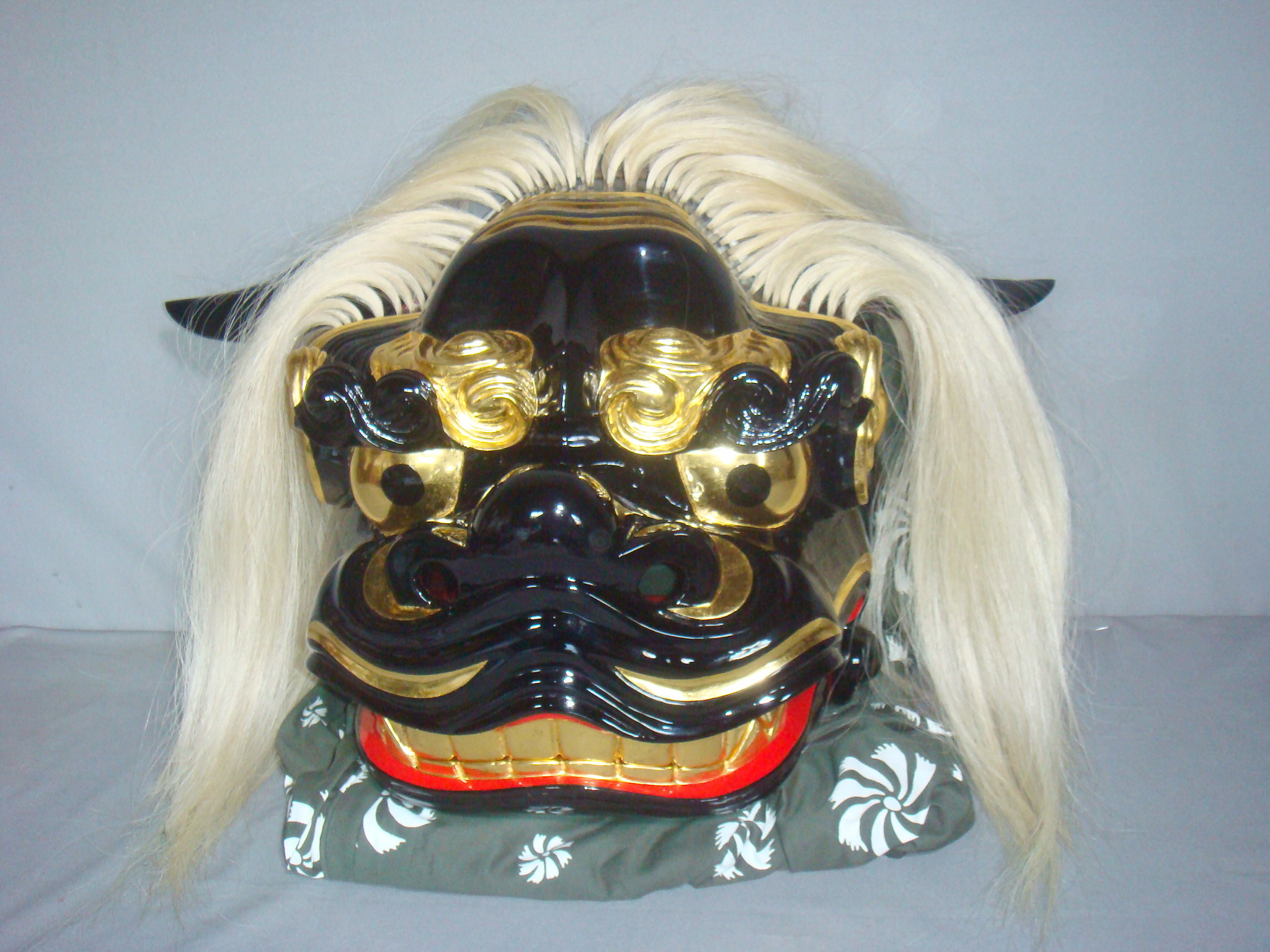 専用特製ケース付 山形県 置賜 黒獅子 獅子舞い 獅子頭 専用特製ケース