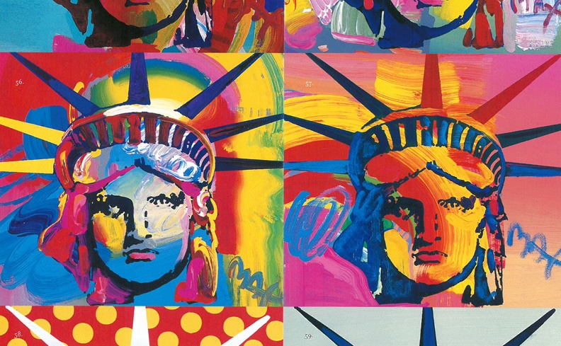 ピーター マックス 真作 水彩画 ピラミッドとバルーン 切手付き 真作