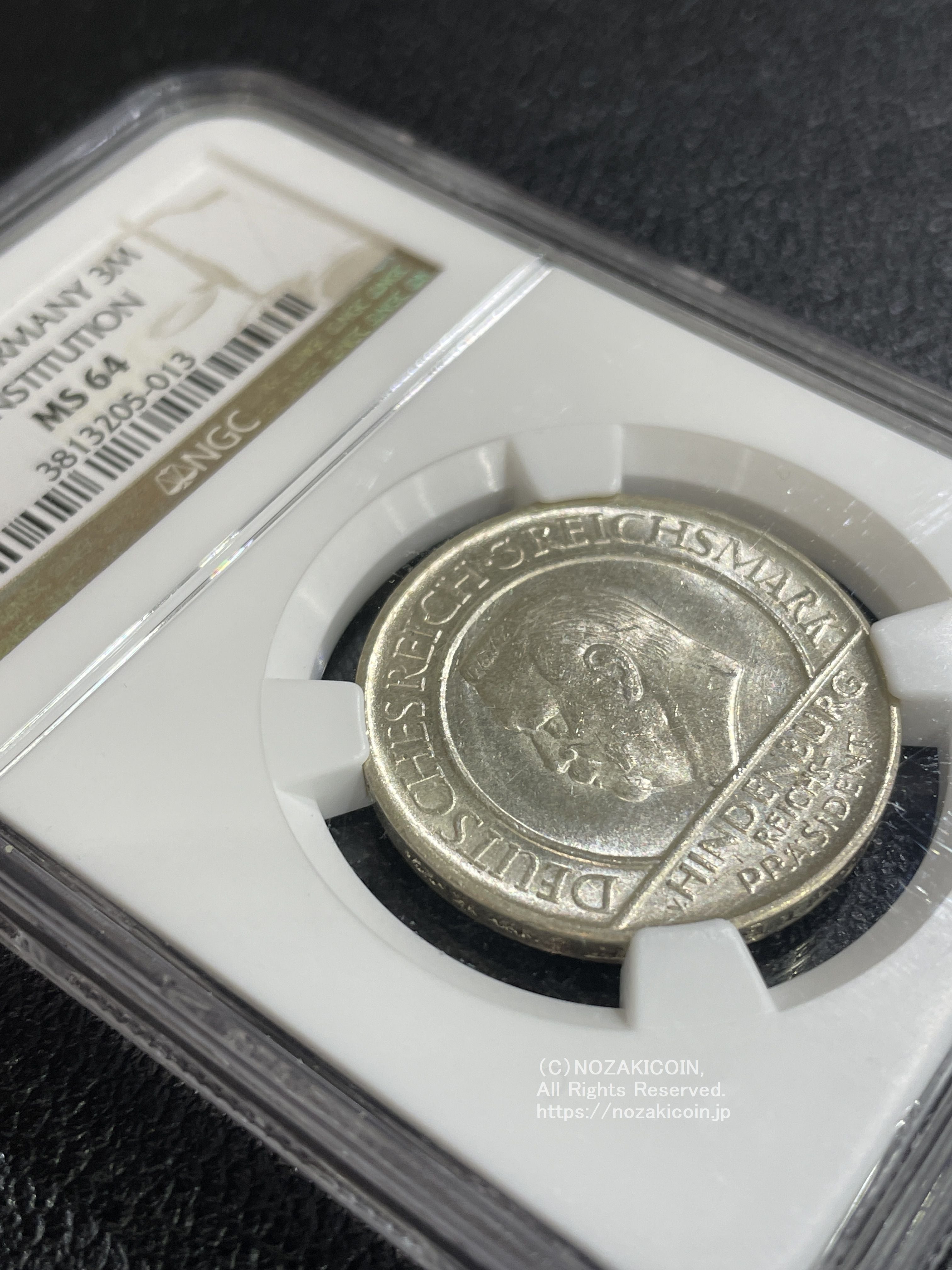 ドイツ ワイマール共和国 3マルク 1929年 憲法制定10周年 NGC MS64