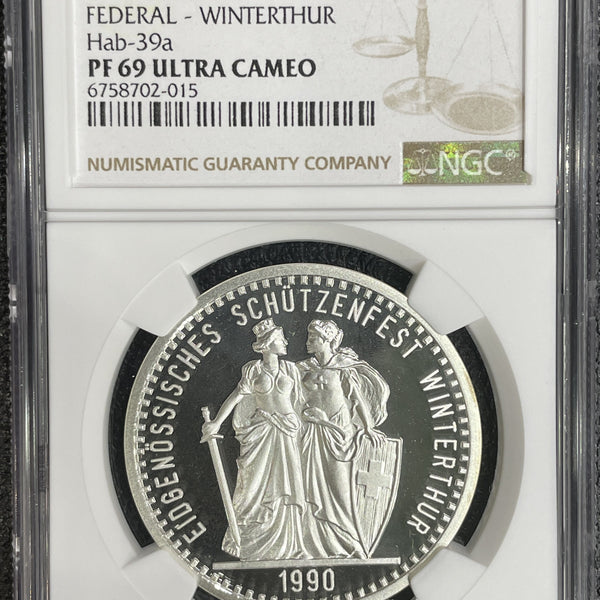 スイス 射撃祭 50フラン銀貨 1990 Winterthur NGC PF69 ULTRA CAMEO