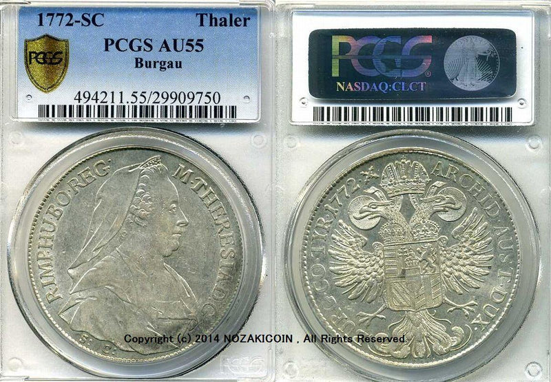 オーストリア マリアテレジア ターレル銀貨 1772年SC PCGS AU55 – 野崎