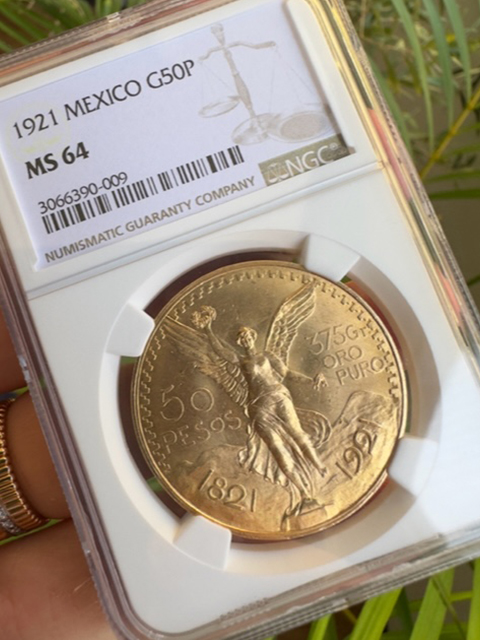 古銭 メキシコ 勝利の女神 50ペソ 金貨 1821／1921 詳細不明