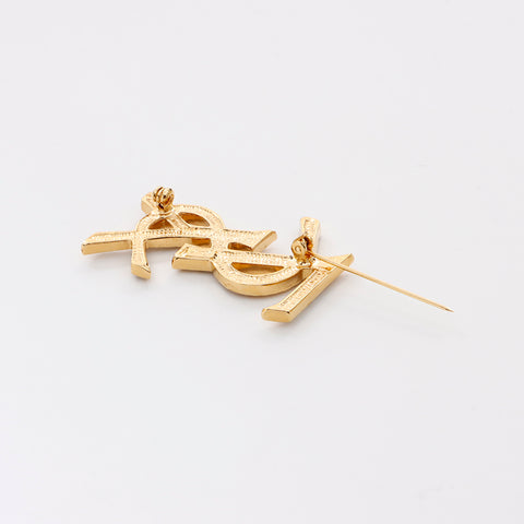 YSL ゴールド ロゴブローチ クリスタル Saint Laurent Goldtone YSL