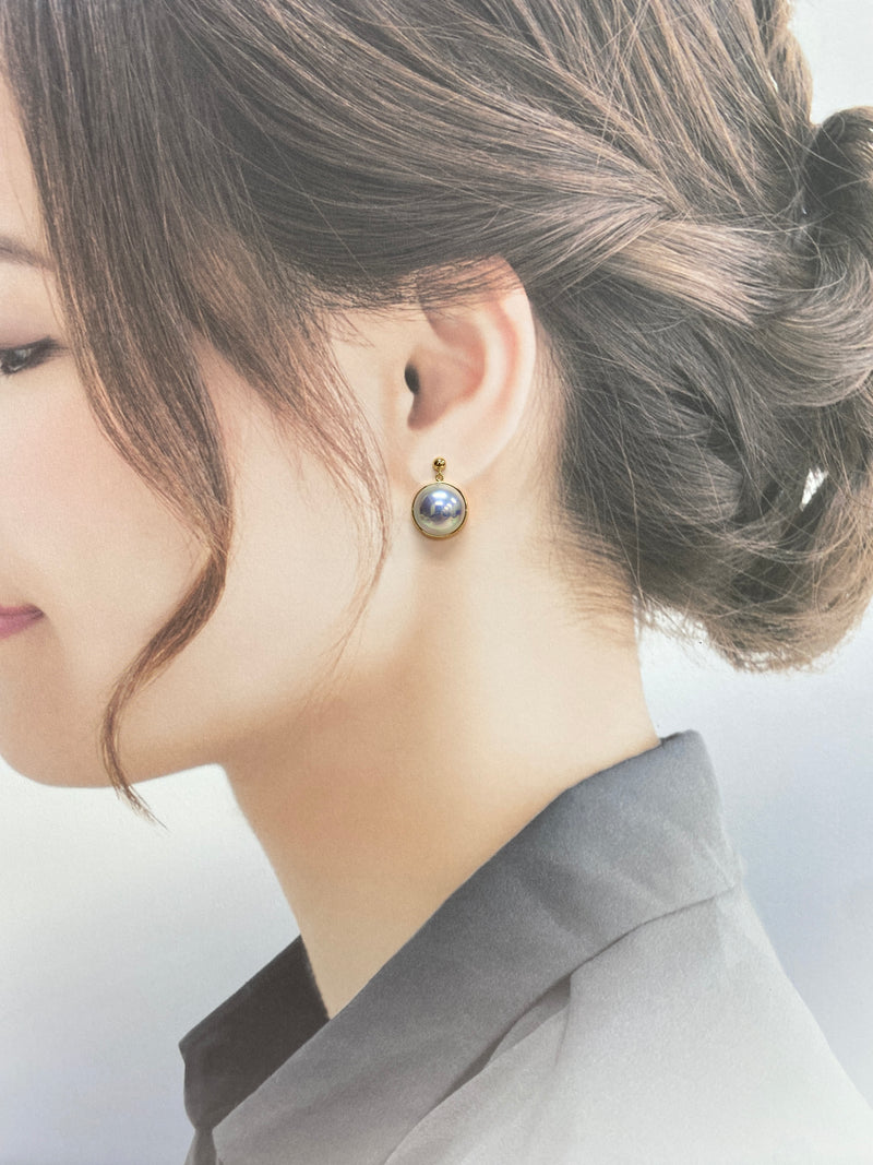 奄美の輝き®×虹珠 マベ真珠 12mm K18イエローゴールド巻ピアス1227