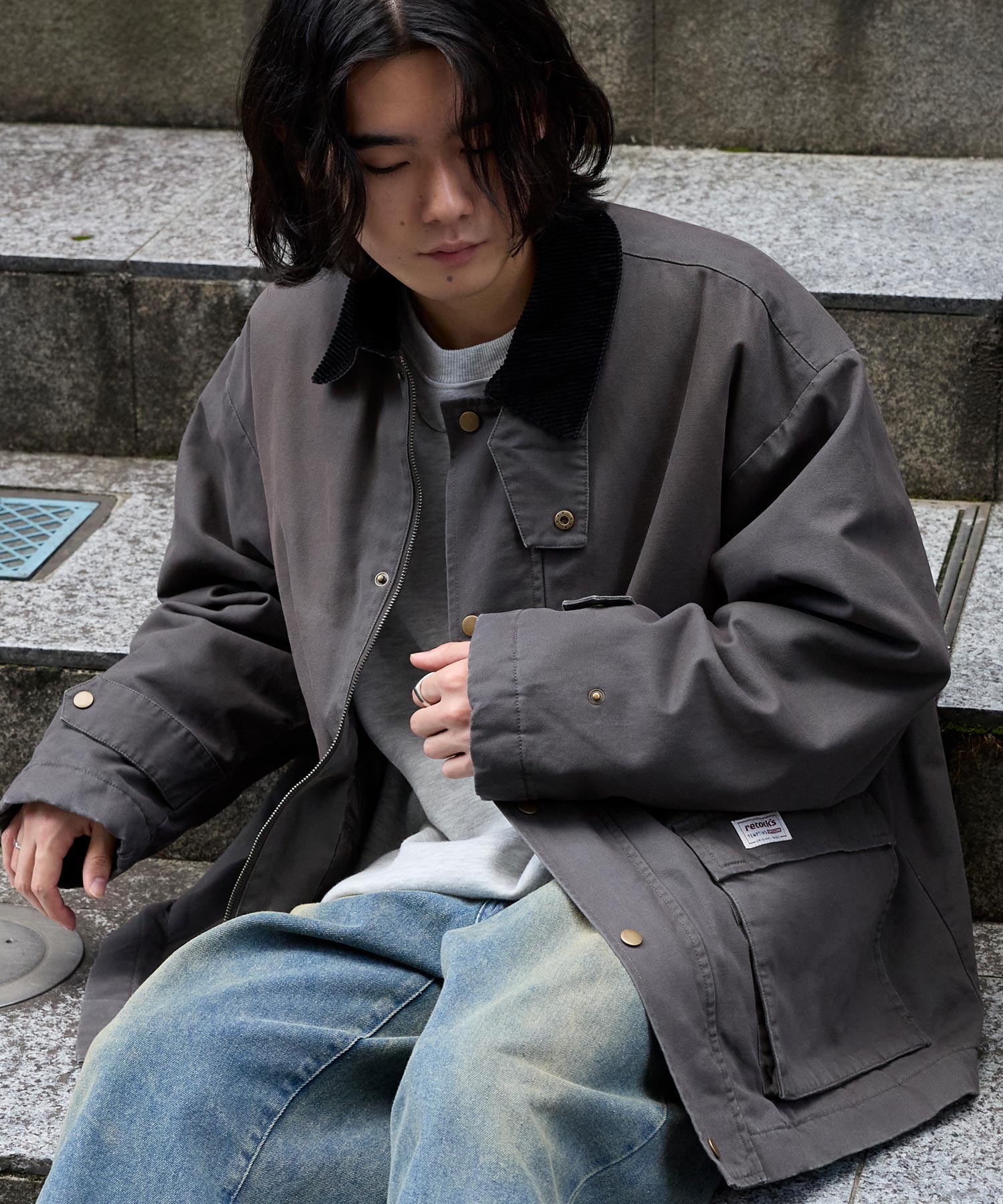 retock's】ロゴピスネーム 襟コーデュロイ切り替え ビッグシルエット