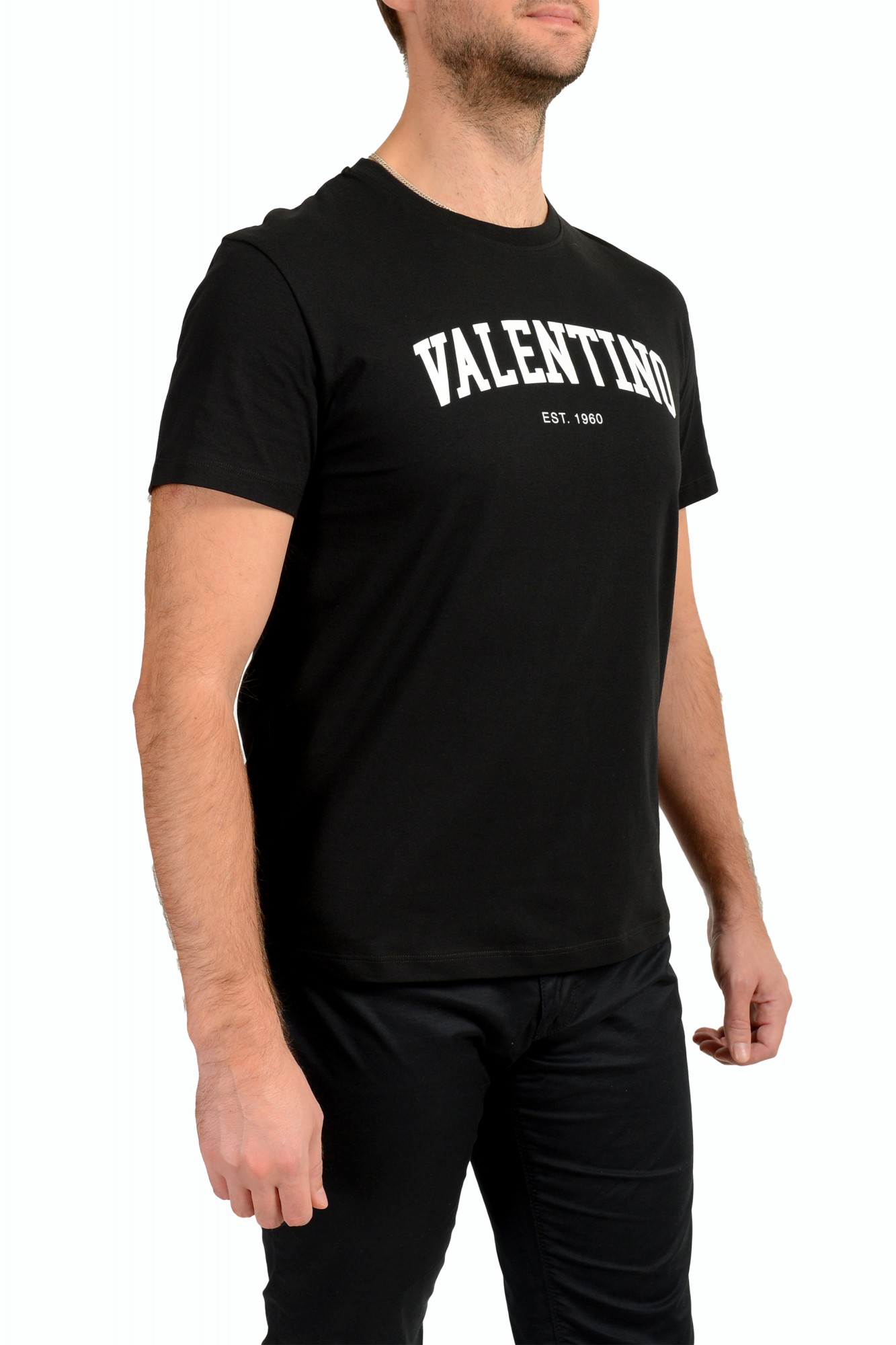 Valentino Men's Black 2V3MG13D964 Logo Print Crewneck Short Sleeve