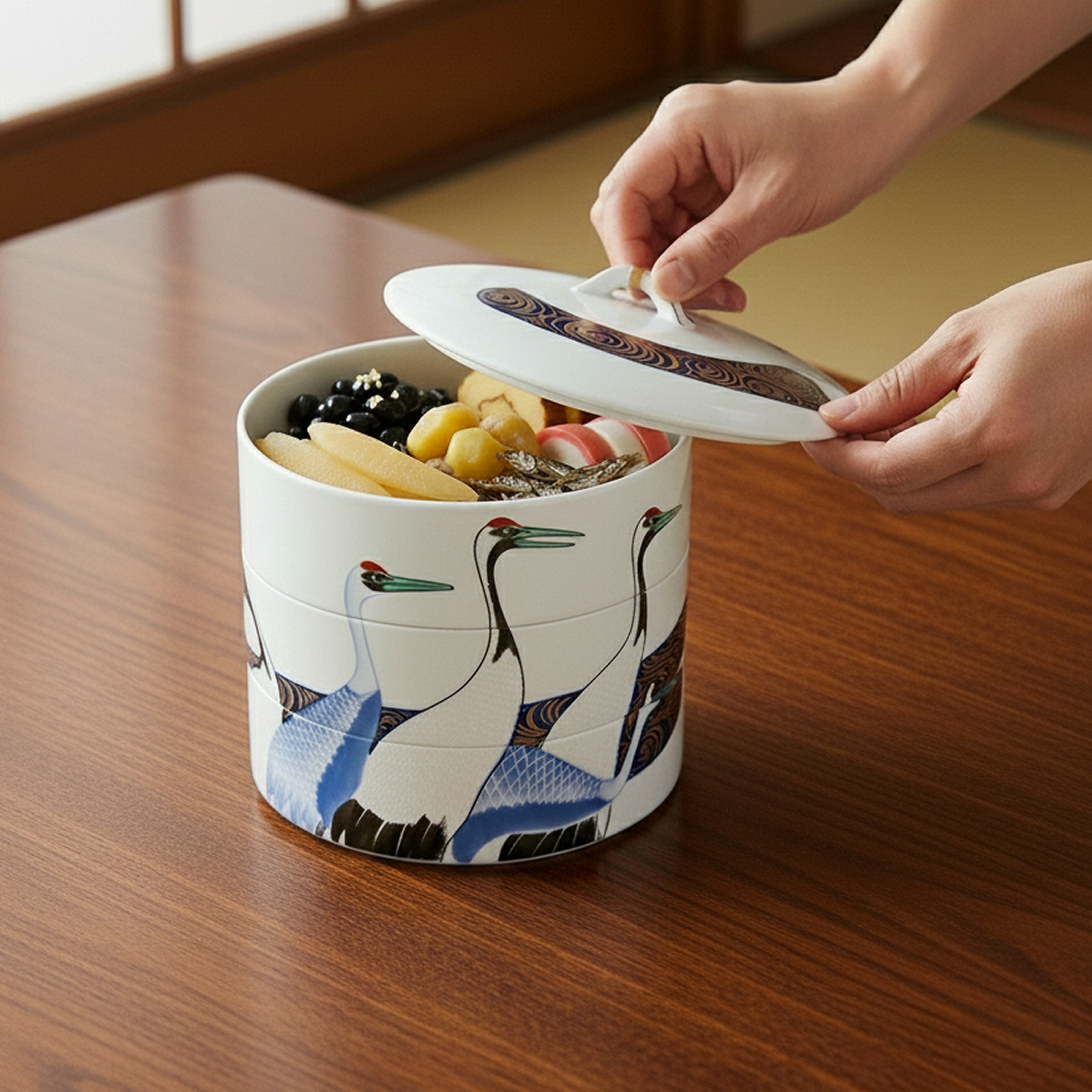 光琳鶴）三段重|有田焼の老舗-香蘭社オンラインショップ