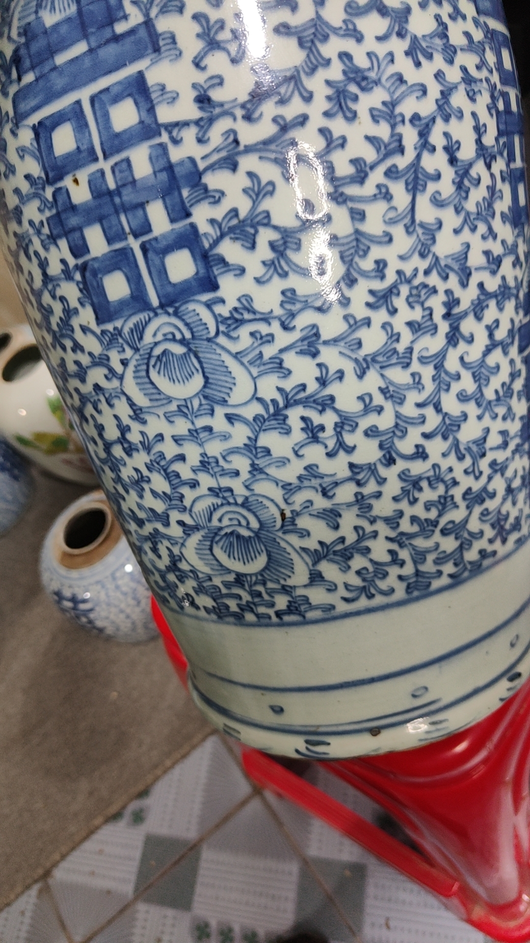 中国 青花 喜字文雙耳瓶 高さ約42.5㎝ V R7762B 【公式通販】