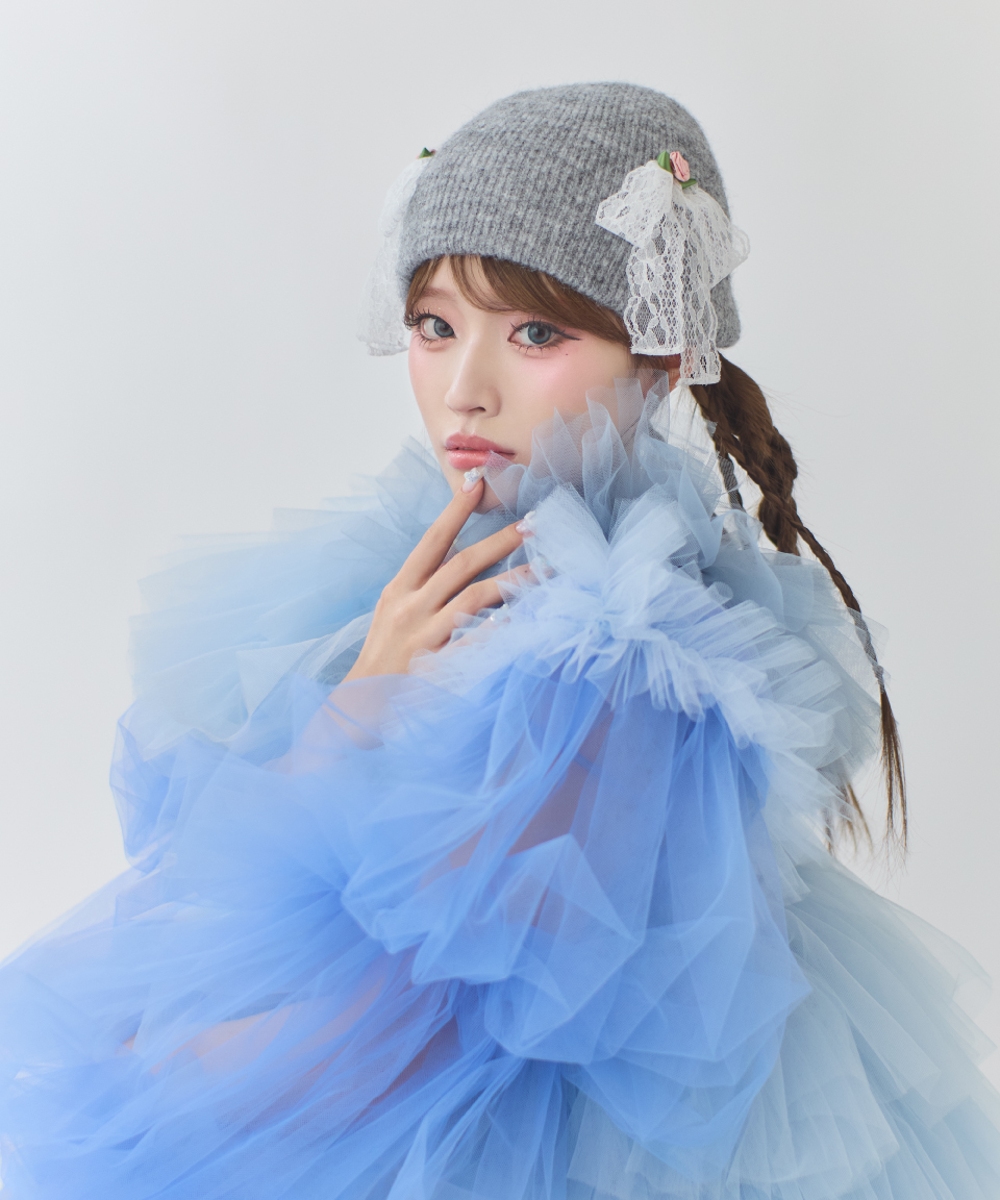 KENZO グレー ニット帽 花刺繍 Uサイズ KENZO グレー ニット帽 花刺繍