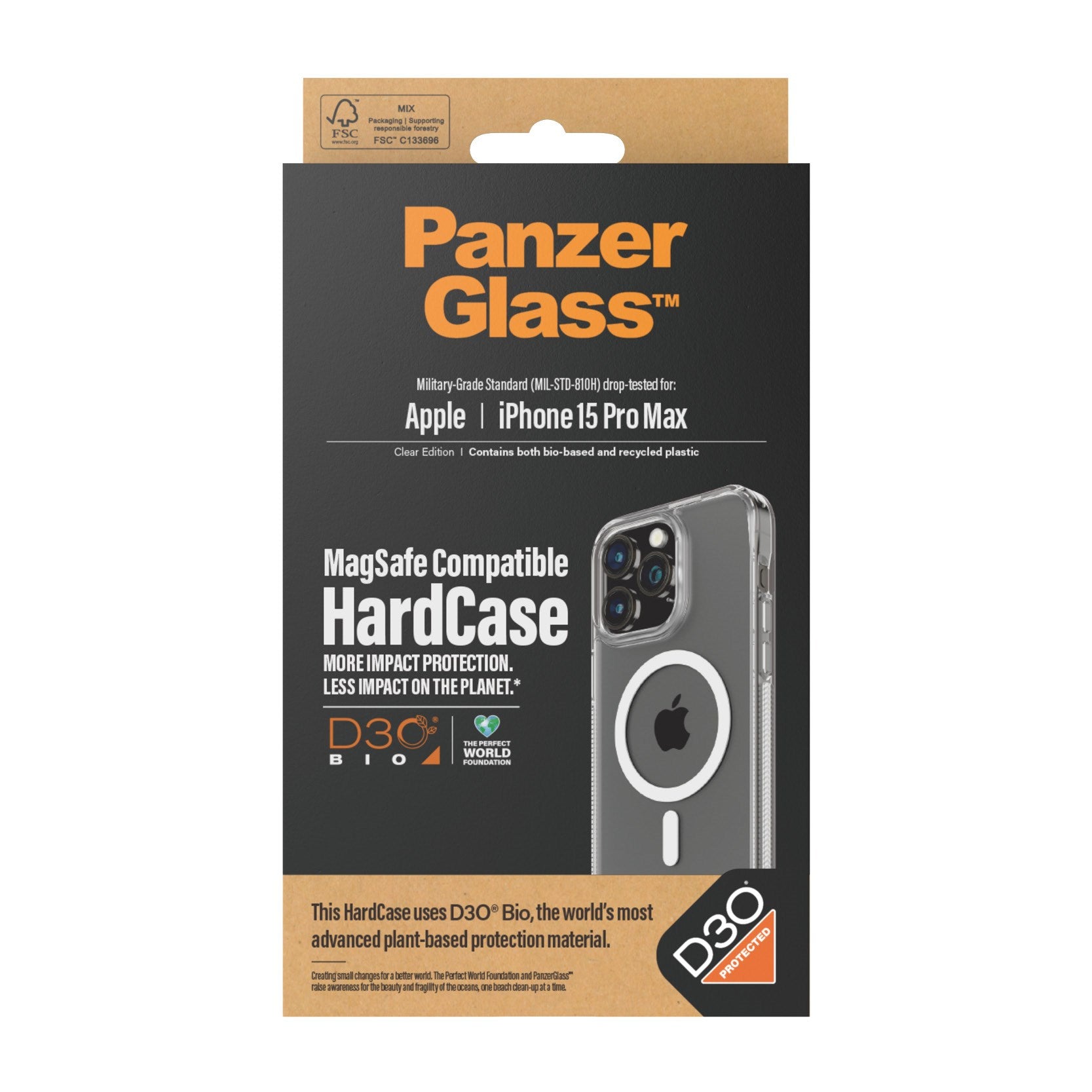 PanzerGlass® HardCase Transparent w. White MagSafe & D3O® iPhone 15 Pr